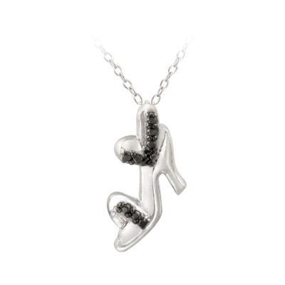 Sterling Silver Black Diamond Accent High Heel Shoe Necklace