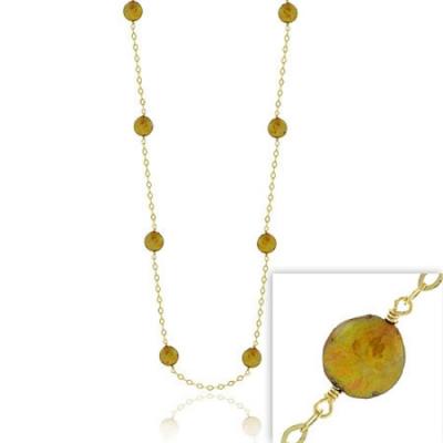 18K Gold over Sterling Silver Freshwater Cultured Champagne Coin Pearl Chain Necklace