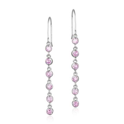 Sterling Silver Pink CZ Chain Dangle Earrings