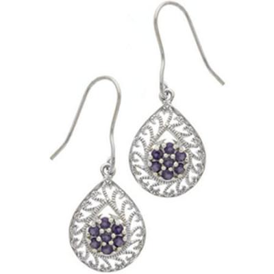 Sterling Silver & Genuine Amethyst Filigree Pear-Shaped Dangle Earrings