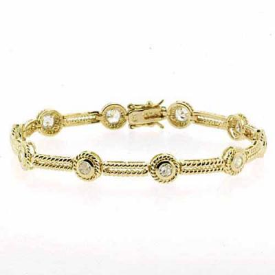 18K Gold over Sterling Silver CZ Circle & Textured Bar Bracelet