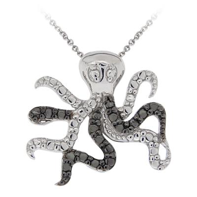 Sterling Silver Black Diamond Accent Octopus  Necklace
