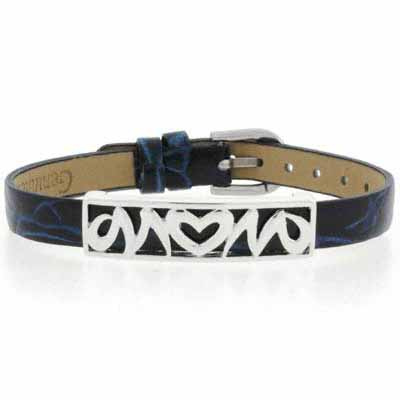 Blue Leather with Sterling Silver `MOM` Bracelet