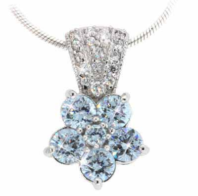 Sterling Silver Simulated Diamond CZ and Lavender Cubic Zirconia Pave Flower Pendant