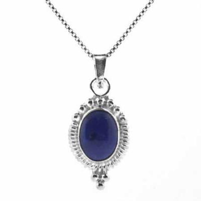 Sterling Silver Genuine Lapis Stone Bali Bead Pendant