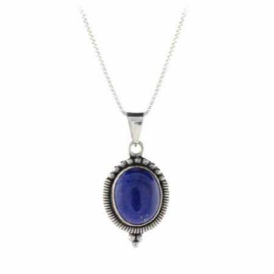 Sterling Silver Lapis Stone Bali Beaded Oval Pendant