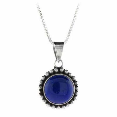 Sterling Silver Lapis Bali Beaded Circle Pendant