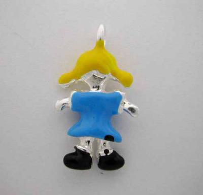 Silver Enamel Blue Yellow GIRL DOLL * CHARM *