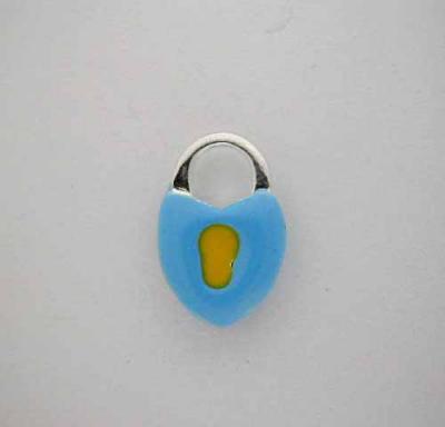 Silver Enamel Baby Blue LOCK * CHARM Key hole