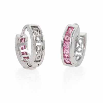 Sterling Silver Pink CZ Filigree Mini Hoop Earrings