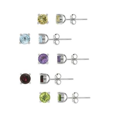 Sterling Silver 5mm Round Amethyst, Citrine, Peridot, Garnet, and Blue Topaz Stud Earring Set