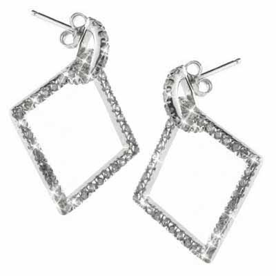 Sterling Silver CZ Open Square Dangling Earrings