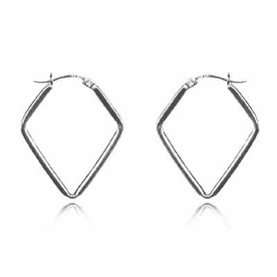 Sterling Silver Diamond Shaped Hoop Earrings