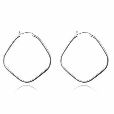 Sterling Silver Diamond Shaped Hoop Earrings