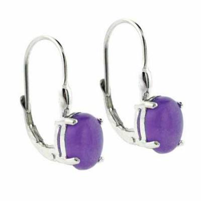 Sterling Silver Lavender Jade Oval Lever-Back Earrings