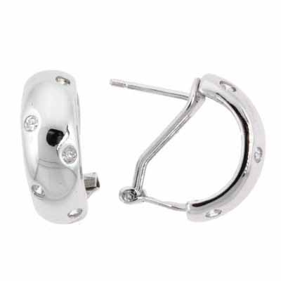 Celebrity Confetti Simulated Diamond CZ Half Hoop Omega Silver Earrings