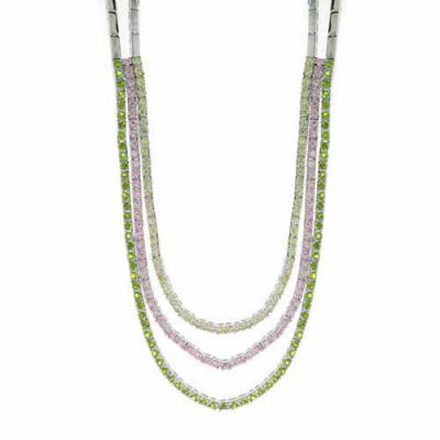 Modern Preppy  Light Yellow, Pink and Light Green CZ Tri-Strand Necklace