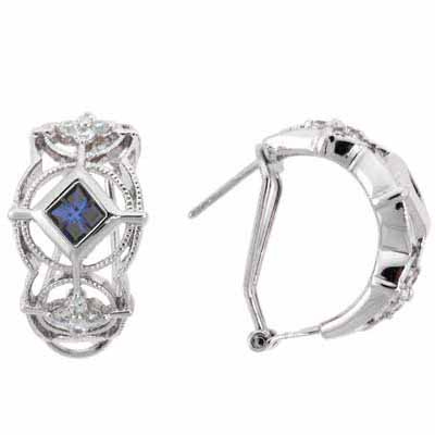 Sterling Silver Tanzanite & White CZ filigree Half Hoop Earrings