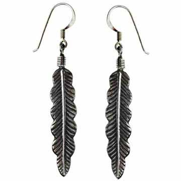 Sterling Silver Antique Feather Design Earrings