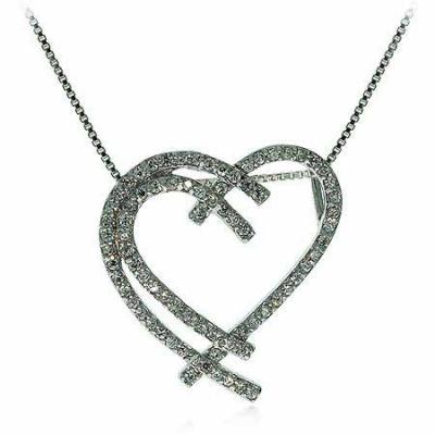Sterling Silver Simulated Diamond cz Intertwining Heart Pendant
