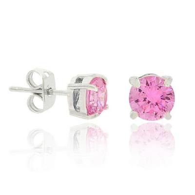 Sterling Silver Celebrity Pink Cubic Zirconia round Stud Earrings