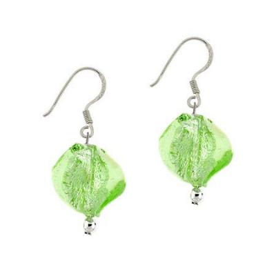 Sterling Silver Light Green Twisted Foil Glass Bead Dangle Earrings