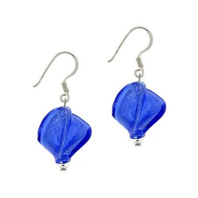 Sterling Silver Royal Blue Twisted Foil Glass Dangle Earrings