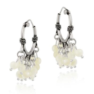 Sterling Silver Beaded Chandelier Genuine Mother of Pearl Earrings