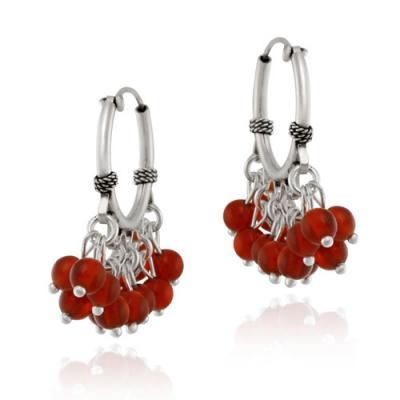 Sterling Silver Beaded Chandelier Carnelian Earrings