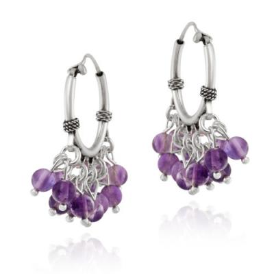 Sterling Silver Beaded Chandelier Genuine Amethyst Earrings