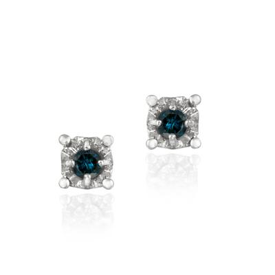 Sterling Silver 1/8ct Blue Diamond Round Stud Earrings