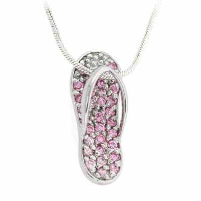 Sterling Silver Pink CZ Slipper Flip Flop Pendant
