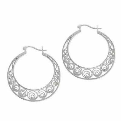 Sterling Silver Filigree 34mm Hoop Earrings