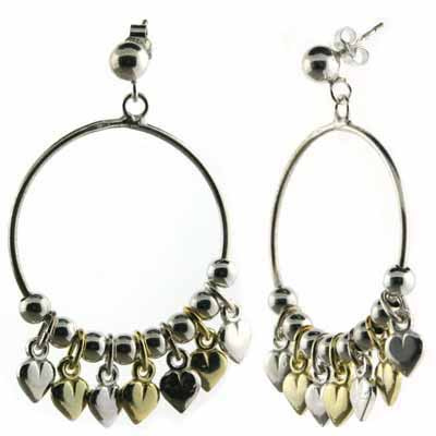 Sterling Silver & 18K Gold Overlay Two Tone Dangling Heart Earrings