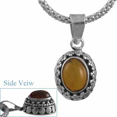 Sterling Silver .925 Bali Bead Genuine Amber Stone Pendant