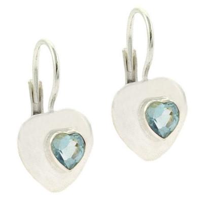 Sterling Silver Blue Topaz Heart Leverback Earrings