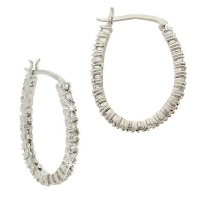 Sterling Silver CZ Oval Hoop Earrings