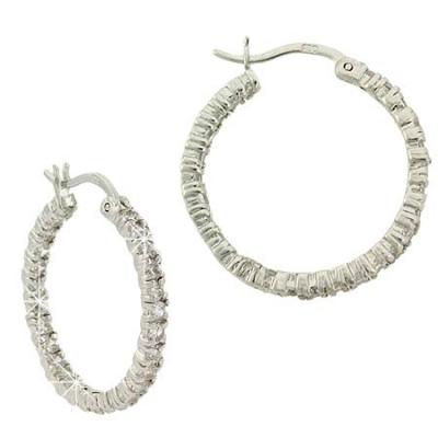 Sterling Silver CZ 24mm Hoop Earrings