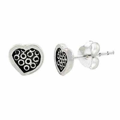 Sterling Silver Dotted Heart Stud Childrens Earrings