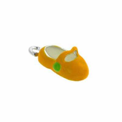 Sterling Silver Yellow and Light Green Enamel Fancy Little Girl Shoe Charm