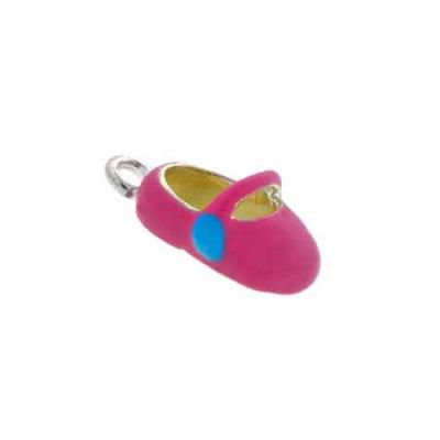Sterling Silver Pink and Light Blue Enamel Fancy Little Girl Shoe Charm