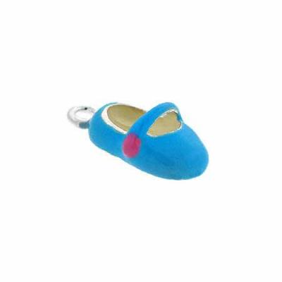 Sterling Silver Light Blue and Pink Enamel Fancy Little Girl Shoe Charm