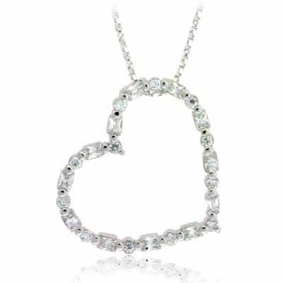 Sterling Silver Simulated Diamond CZ Bar Design Floating Heart Pendant