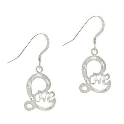 Sterling Silver 'Love' Dangle Earrings