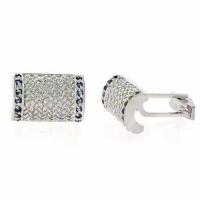 Sterling Silver Dark Blue CZ Rectangle Cufflinks