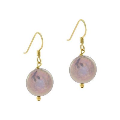 18K Gold over Sterling Silver Freshwater Cultured Gray Coin Pearl Dangle Earrings