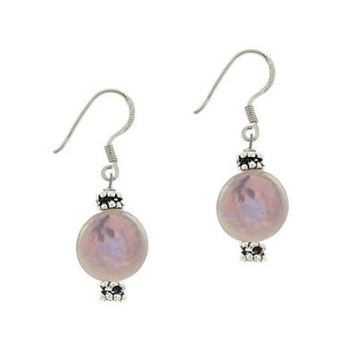 Sterling Silver Gray Freshwater Cultured Coin Pearl & Bali Bead Earrings