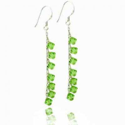 Sterling Silver Green Swarovski Elements Dangle Earrings