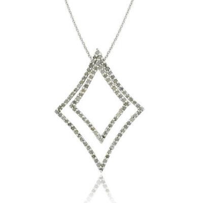 .925 Sterling Silver 1 CTW Genuine Diamond Double 2 Geometric 2 in 1 Pendant Necklace