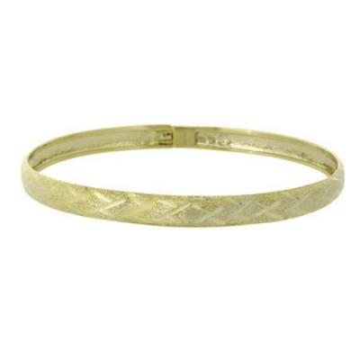 18K Gold Over Silver Brushed Satin Diamond Cut Flex Bangle